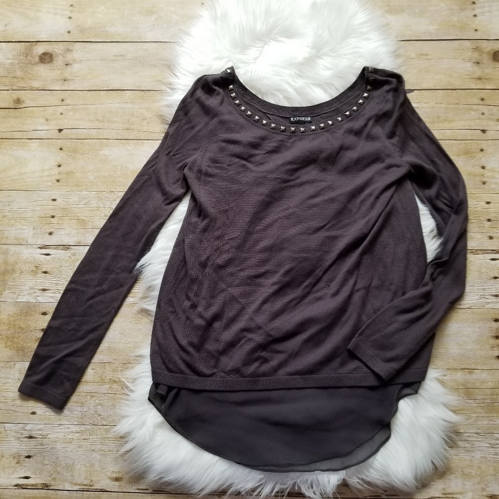 EXPRESS LONG SLEEVE OVERLAY EMBELLISHED SWEATER